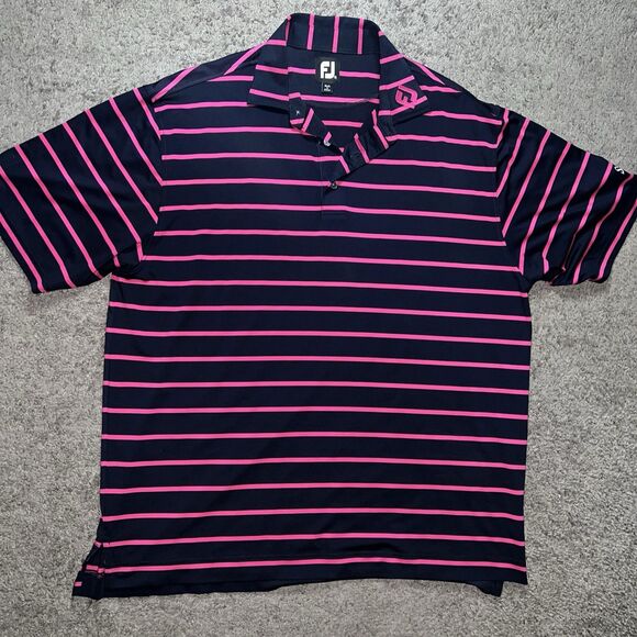 Footjoy Shirt Mens XL Navy Blue Pink Striped Golf Polo Performance Casual - Picture 1 of 8